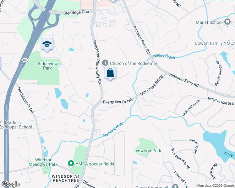 map of restaurants, bars, coffee shops, grocery stores, and more near 1144 Evergreen Drive Northeast in Atlanta