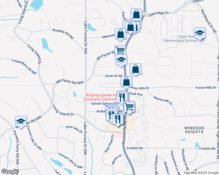 map of restaurants, bars, coffee shops, grocery stores, and more near 5455 Chemin De Vie Northeast in Atlanta