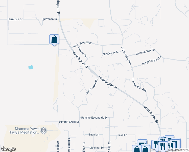 map of restaurants, bars, coffee shops, grocery stores, and more near 15521 Saddleback Road in Riverside