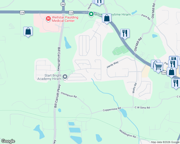 map of restaurants, bars, coffee shops, grocery stores, and more near 59 Greystone Ridge in Hiram