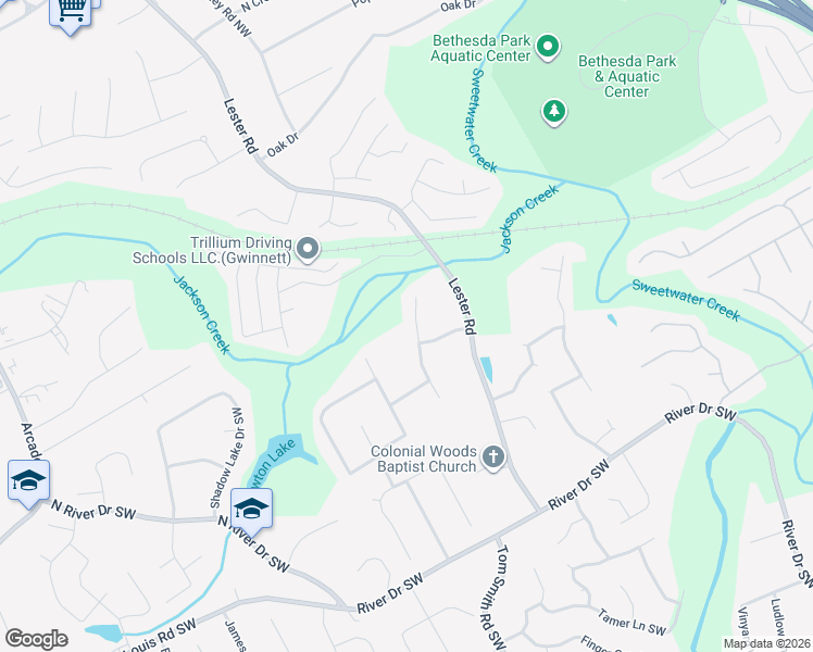 map of restaurants, bars, coffee shops, grocery stores, and more near 207 Willow Cove Court Southwest in Lawrenceville