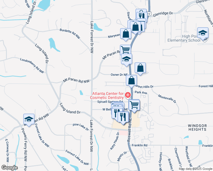 map of restaurants, bars, coffee shops, grocery stores, and more near 5170 Chemin De Vie Northeast in Sandy Springs