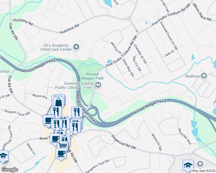 map of restaurants, bars, coffee shops, grocery stores, and more near 790 Anna Court Southwest in Lawrenceville