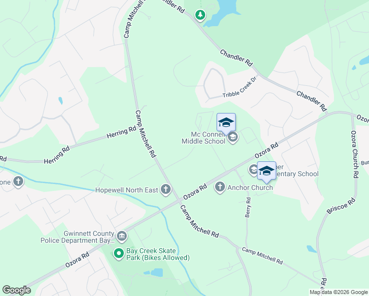 map of restaurants, bars, coffee shops, grocery stores, and more near 2586 Camp Mitchell Road in Grayson