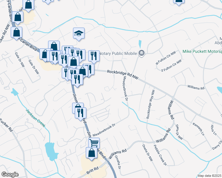 map of restaurants, bars, coffee shops, grocery stores, and more near 913 Redwood Dr NW in Norcross
