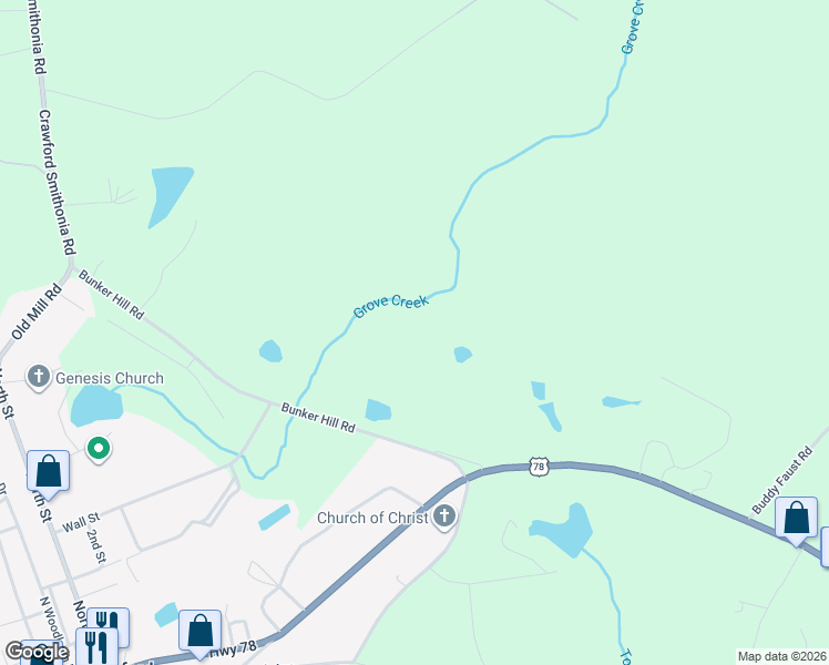 map of restaurants, bars, coffee shops, grocery stores, and more near 30 Bunker Hill Road in Crawford