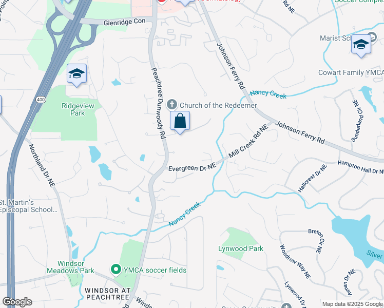map of restaurants, bars, coffee shops, grocery stores, and more near 1144 Evergreen Drive Northeast in Atlanta