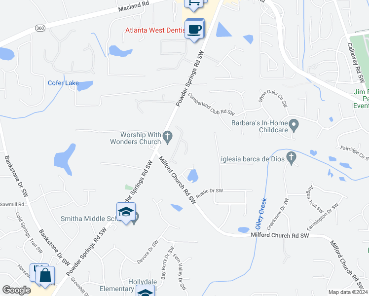 map of restaurants, bars, coffee shops, grocery stores, and more near 2522 Hampton Valley Drive in Marietta