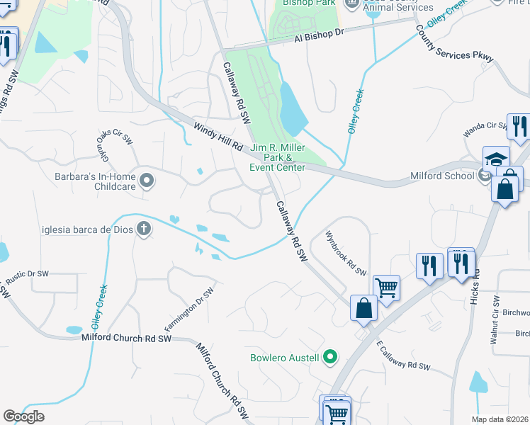 map of restaurants, bars, coffee shops, grocery stores, and more near 1237 Fairridge Circle Southwest in Marietta