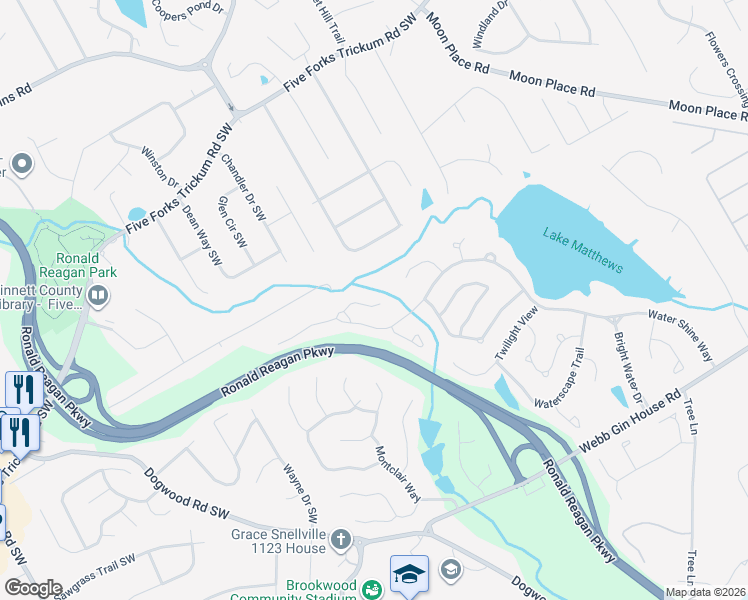 map of restaurants, bars, coffee shops, grocery stores, and more near 988 Sun Sparkle Court in Snellville