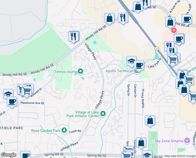map of restaurants, bars, coffee shops, grocery stores, and more near 32 Little Silver Court in Smyrna