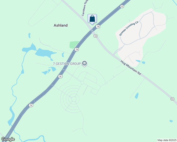 map of restaurants, bars, coffee shops, grocery stores, and more near 1549 Brookside Circle in Bogart