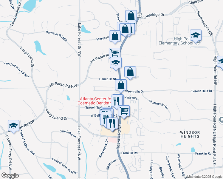 map of restaurants, bars, coffee shops, grocery stores, and more near 93 Chemin De Vie Northeast in Atlanta