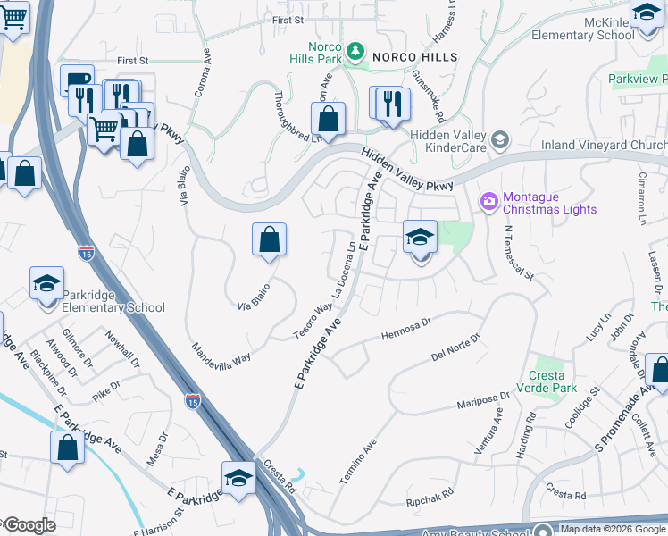 map of restaurants, bars, coffee shops, grocery stores, and more near 795 La Cadena Lane in Corona