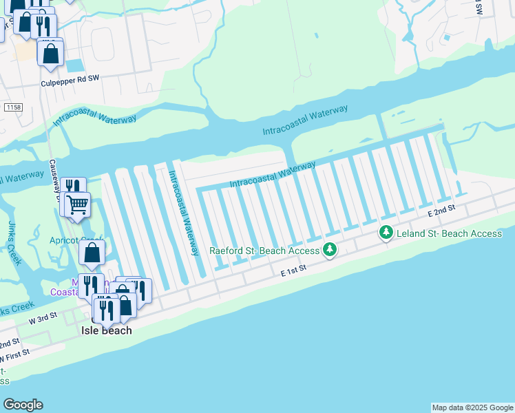 map of restaurants, bars, coffee shops, grocery stores, and more near 36 Newport Street in Ocean Isle Beach