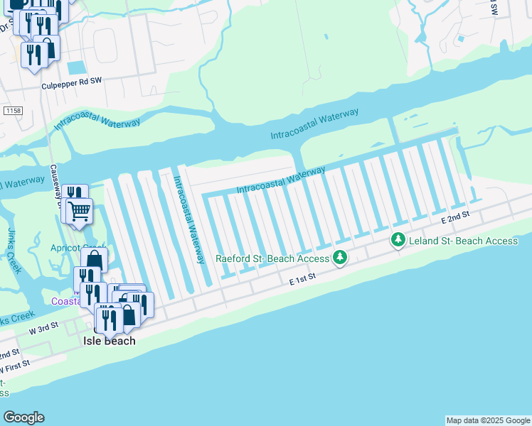 map of restaurants, bars, coffee shops, grocery stores, and more near 36 Newport Street in Ocean Isle Beach