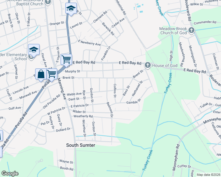 map of restaurants, bars, coffee shops, grocery stores, and more near 205 Webb Avenue in Sumter