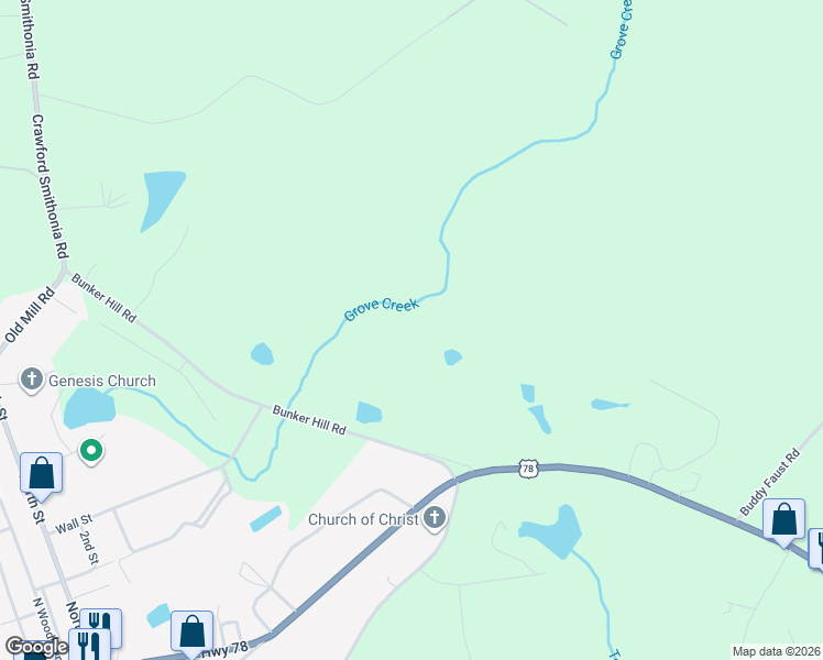 map of restaurants, bars, coffee shops, grocery stores, and more near 30 Bunker Hill Road in Crawford