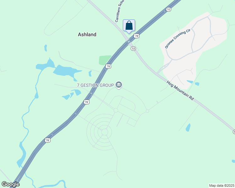 map of restaurants, bars, coffee shops, grocery stores, and more near 1555 Stolz Drive in Bogart