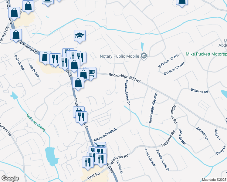 map of restaurants, bars, coffee shops, grocery stores, and more near 1054 Redwood Drive in Norcross