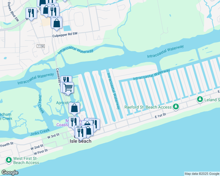 map of restaurants, bars, coffee shops, grocery stores, and more near 62 Wilmington Street in Ocean Isle Beach