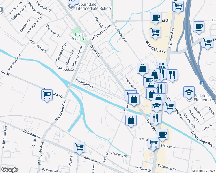 map of restaurants, bars, coffee shops, grocery stores, and more near 817 Pathfinder Way in Corona
