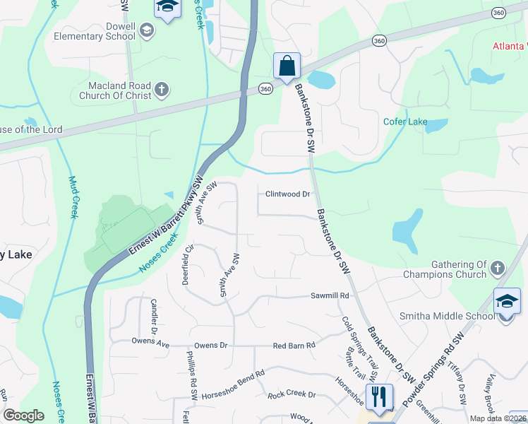 map of restaurants, bars, coffee shops, grocery stores, and more near 2422 Salem Court in Marietta