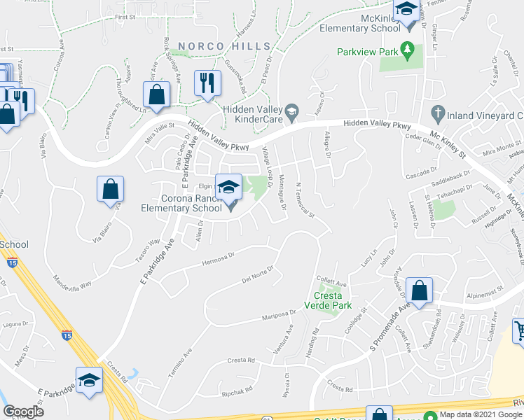 map of restaurants, bars, coffee shops, grocery stores, and more near 778 Navarro Drive in Corona
