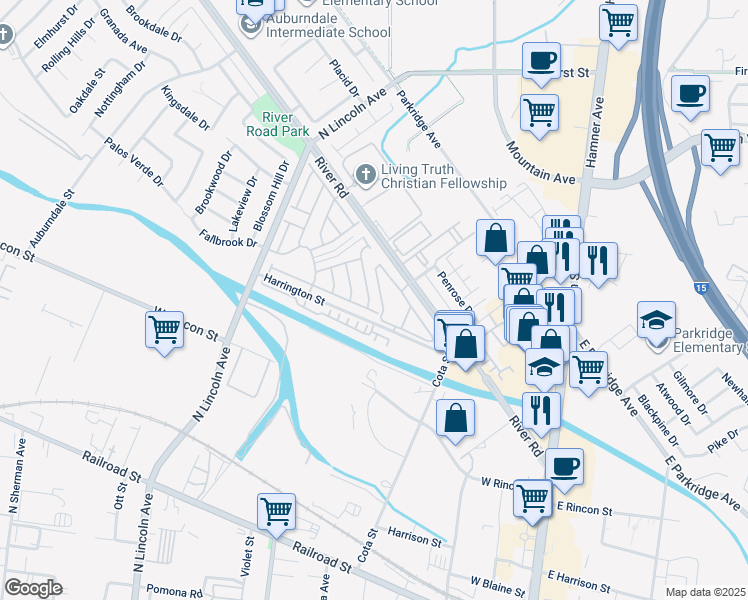 map of restaurants, bars, coffee shops, grocery stores, and more near 817 Pathfinder Way in Corona