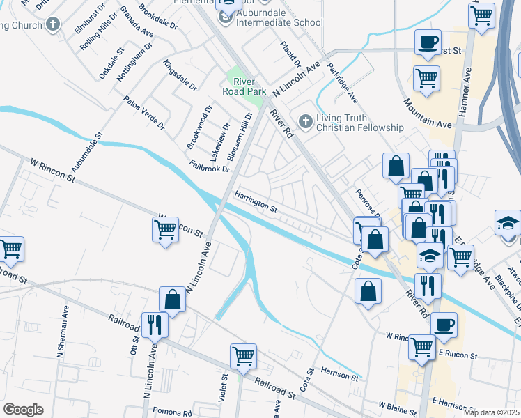 map of restaurants, bars, coffee shops, grocery stores, and more near 893 Tangelo Way in Corona
