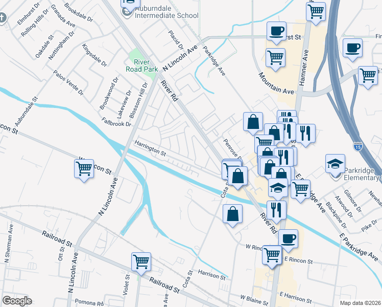 map of restaurants, bars, coffee shops, grocery stores, and more near 817 Pathfinder Way in Corona