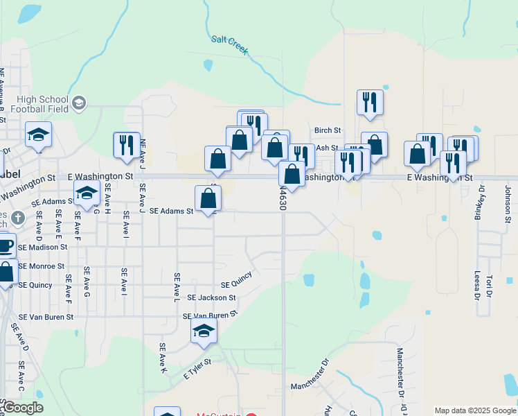 map of restaurants, bars, coffee shops, grocery stores, and more near 37 Southeast Adams Street in Idabel
