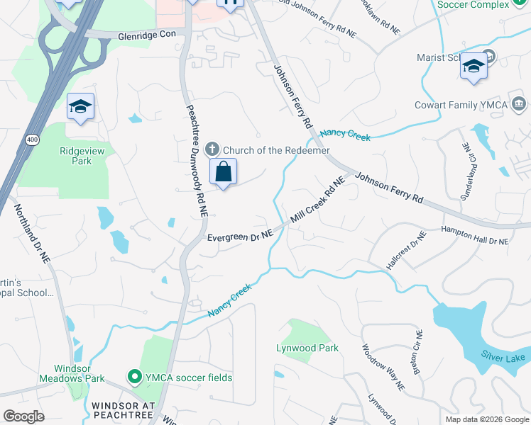 map of restaurants, bars, coffee shops, grocery stores, and more near 3526 Greenwood Close in Sandy Springs