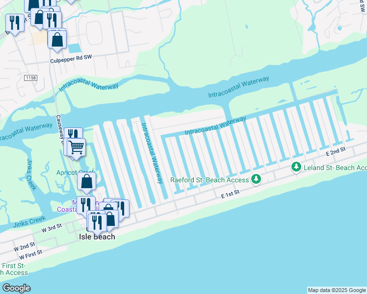 map of restaurants, bars, coffee shops, grocery stores, and more near 43 Scotland Street in Ocean Isle Beach