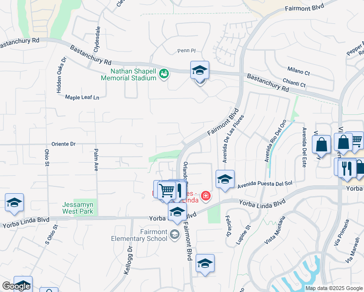 map of restaurants, bars, coffee shops, grocery stores, and more near 19788 Marsala Drive in Yorba Linda