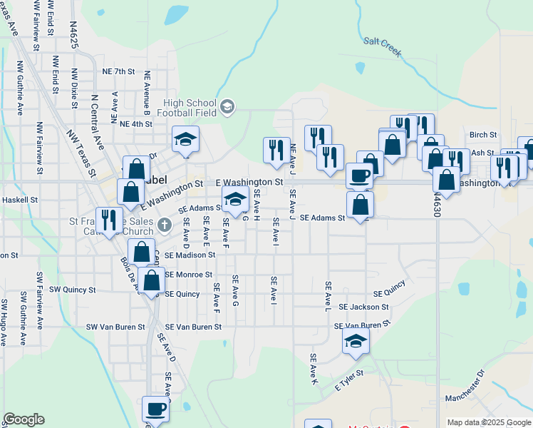 map of restaurants, bars, coffee shops, grocery stores, and more near 706 Southeast Adams Street in Idabel