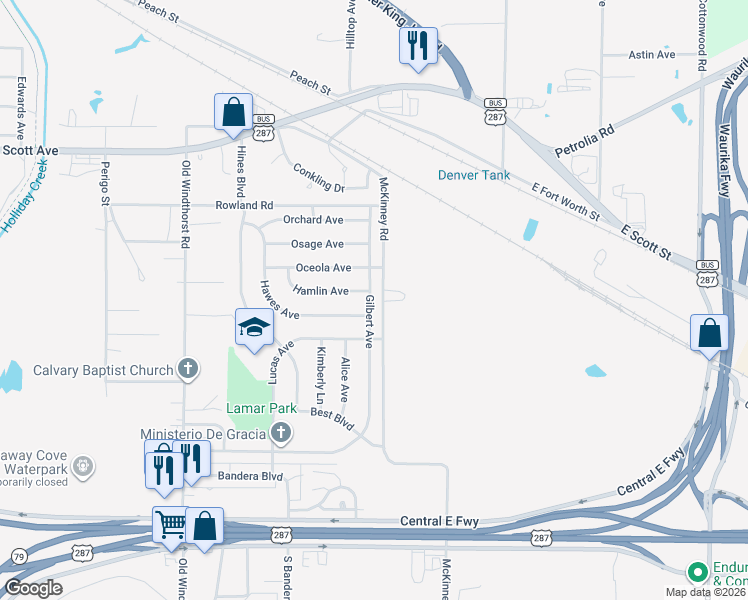 map of restaurants, bars, coffee shops, grocery stores, and more near 2013 Gilbert Avenue in Wichita Falls