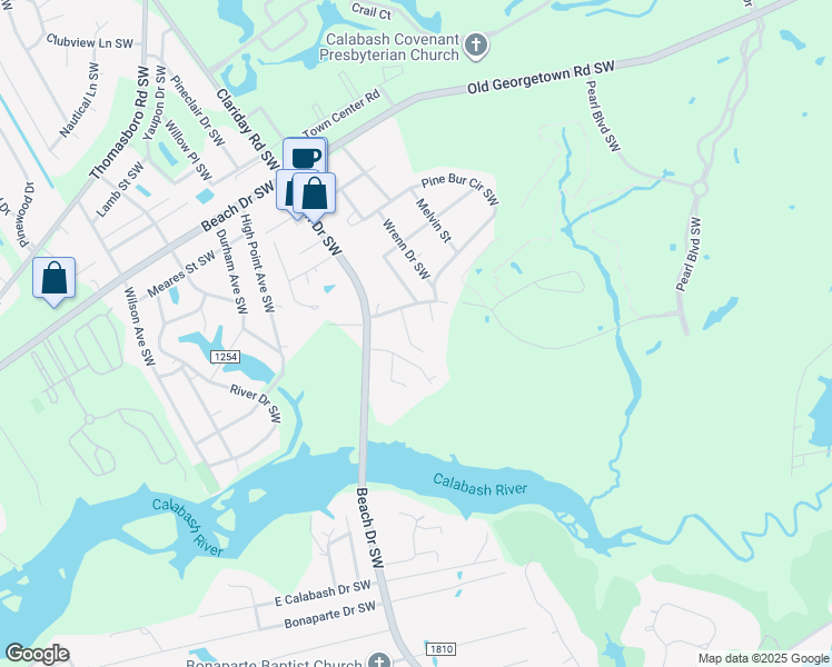 map of restaurants, bars, coffee shops, grocery stores, and more near 1184 Jericho Road Southwest in Sunset Beach