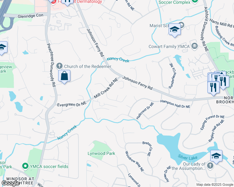 map of restaurants, bars, coffee shops, grocery stores, and more near 3510 Browning Ln NE in Atlanta