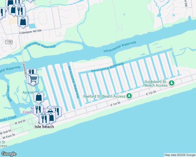 map of restaurants, bars, coffee shops, grocery stores, and more near 39 Newport Street in Ocean Isle Beach