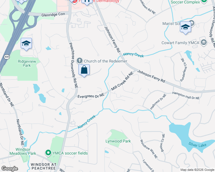 map of restaurants, bars, coffee shops, grocery stores, and more near 3526 Greenwood Close Northeast in Atlanta
