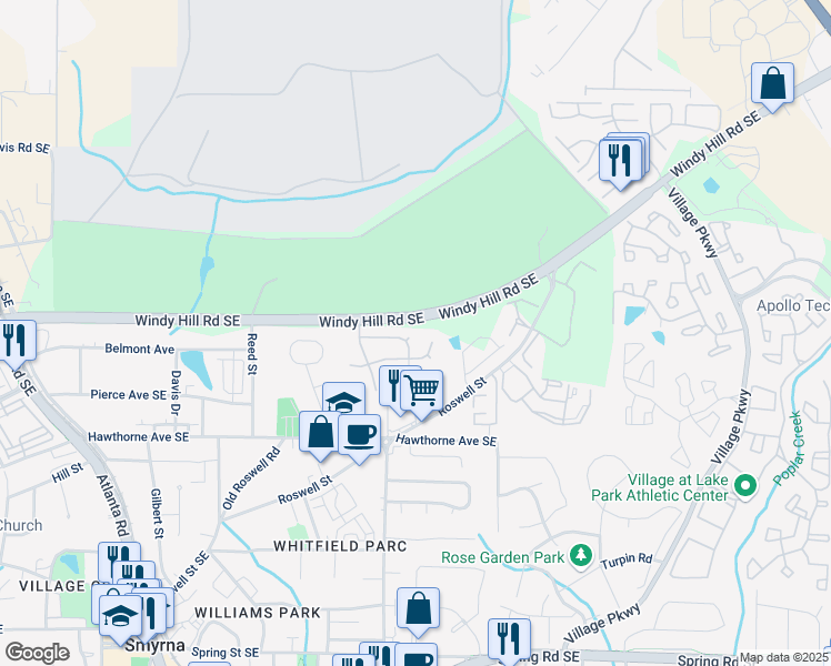 map of restaurants, bars, coffee shops, grocery stores, and more near 2949 Cottesford Way Southeast in Smyrna