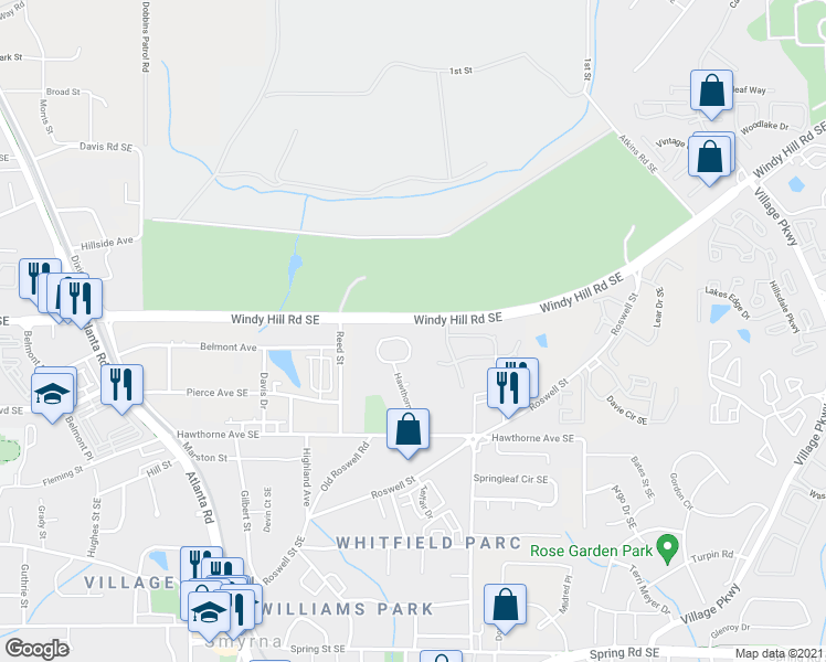 map of restaurants, bars, coffee shops, grocery stores, and more near 4026 Hawthorne Circle in Smyrna