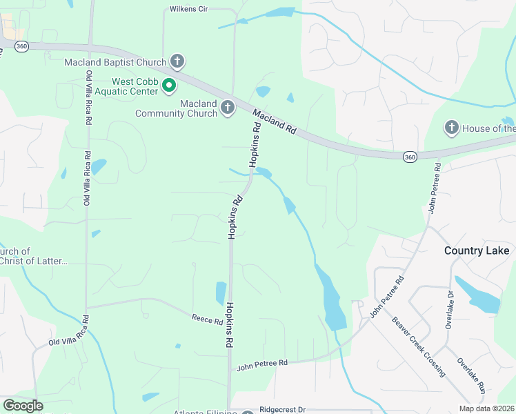 map of restaurants, bars, coffee shops, grocery stores, and more near 2465 Hopkins Road in Powder Springs