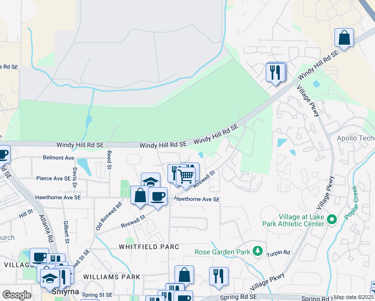 map of restaurants, bars, coffee shops, grocery stores, and more near 2949 Cottesford Way Southeast in Smyrna