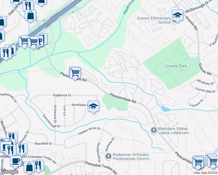 map of restaurants, bars, coffee shops, grocery stores, and more near in DeKalb County
