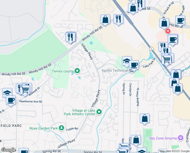 map of restaurants, bars, coffee shops, grocery stores, and more near 32 Little Silver Court in Smyrna
