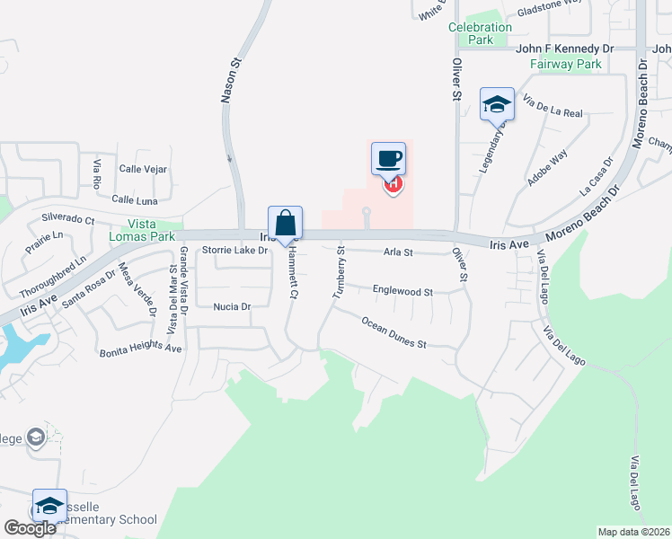 map of restaurants, bars, coffee shops, grocery stores, and more near 15615 Turnberry Street in Moreno Valley
