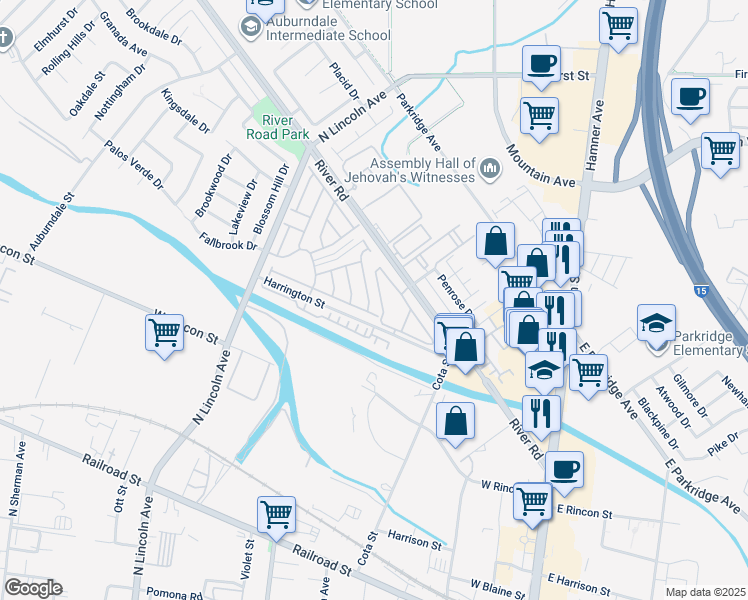 map of restaurants, bars, coffee shops, grocery stores, and more near 823 Pathfinder Way in Corona