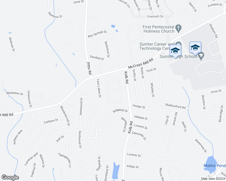 map of restaurants, bars, coffee shops, grocery stores, and more near 2760 Burning Tree Road in Sumter